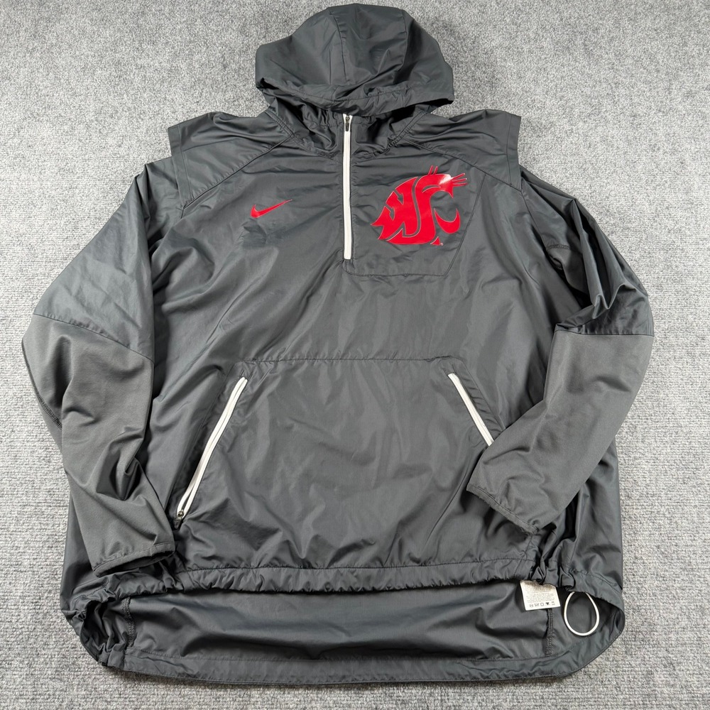 Nike Windbreaker Mens XXL Gray WSU Cougars Half Zip Hooded Jacket FA17HOJ